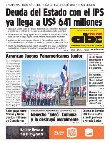 Tapa del diario ABC COLOR del sábado, 09 de agosto del 2025