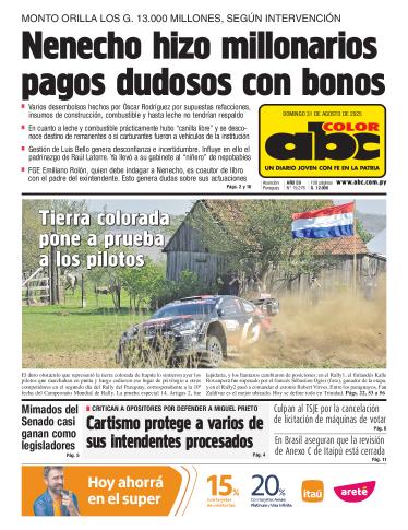 Tapa del diario ABC COLOR del domingo, 31 de agosto del 2025
