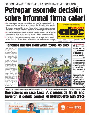 Tapa del diario ABC COLOR del lunes, 03 de noviembre del 2025