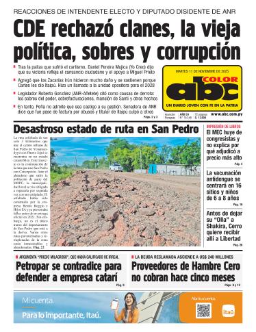 Tapa del diario ABC COLOR del martes, 11 de noviembre del 2025