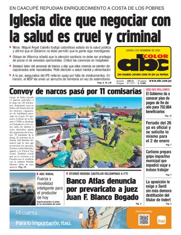Tapa del diario ABC COLOR del jueves, 04 de diciembre del 2025
