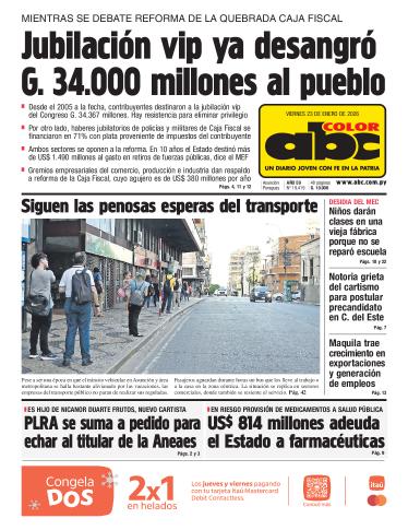 Tapa del diario ABC COLOR del viernes, 23 de enero del 2026