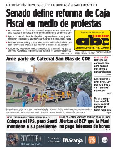Tapa del diario ABC COLOR del martes, 10 de febrero del 2026