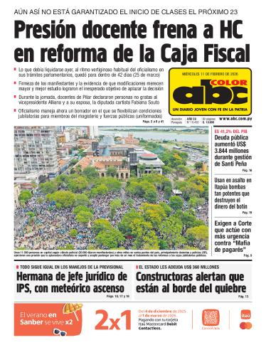 Tapa del diario ABC COLOR del miércoles, 11 de febrero del 2026