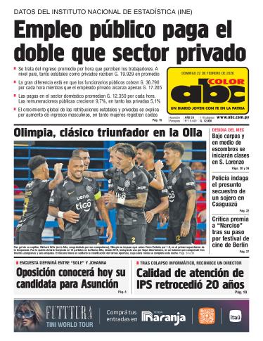 Tapa del diario ABC COLOR del domingo, 22 de febrero del 2026