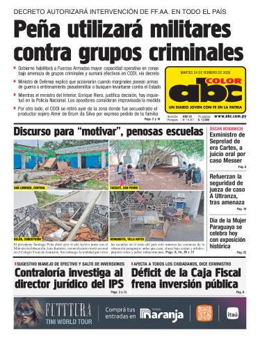 Tapa del diario ABC COLOR del martes, 24 de febrero del 2026