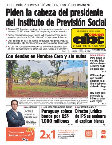 Tapa del diario ABC COLOR del miércoles, 25 de febrero del 2026