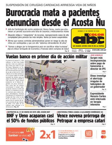 Tapa del diario ABC COLOR del viernes, 27 de febrero del 2026