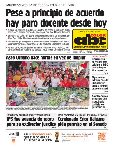 Tapa del diario ABC COLOR del martes, 10 de marzo del 2026