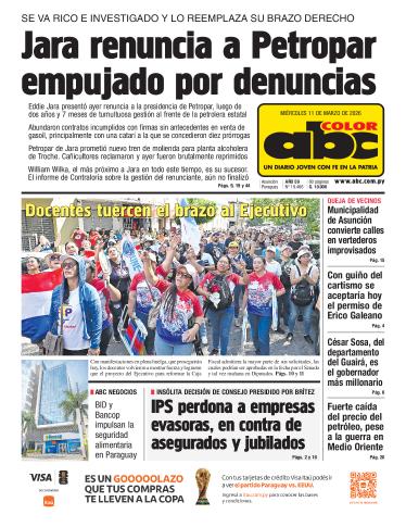 Tapa del diario ABC COLOR del miércoles, 11 de marzo del 2026