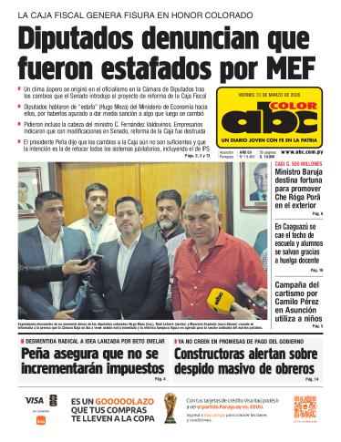 Tapa del diario ABC COLOR del viernes, 13 de marzo del 2026