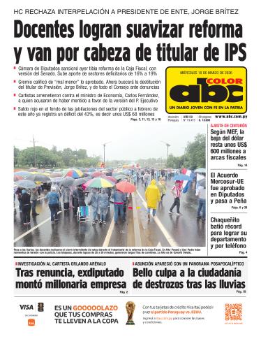 Tapa del diario ABC COLOR del miércoles, 18 de marzo del 2026