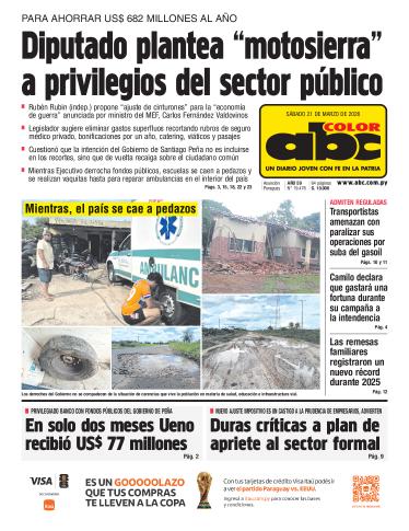 Tapa del diario ABC COLOR del sábado, 21 de marzo del 2026