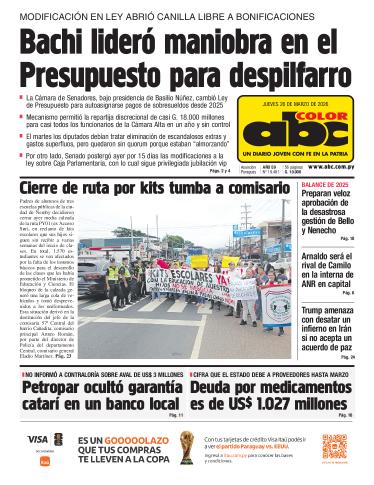 Tapa del diario ABC COLOR del jueves, 26 de marzo del 2026