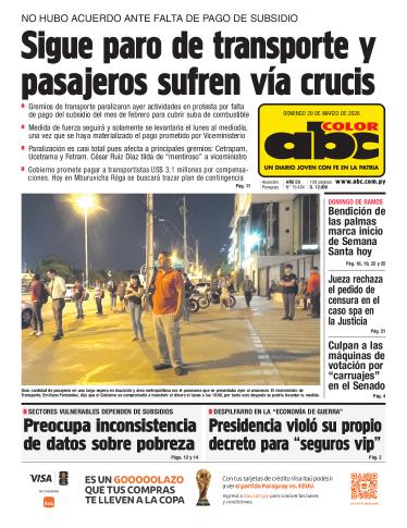 Tapa del diario ABC COLOR del domingo, 29 de marzo del 2026