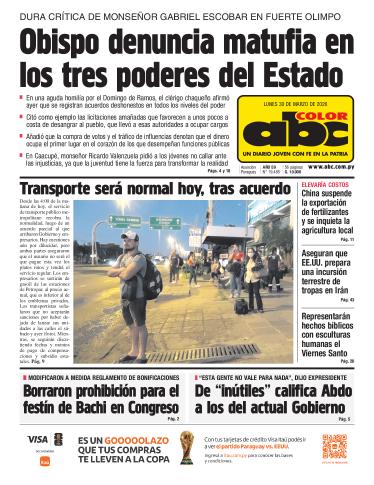 Tapa del diario ABC COLOR del lunes, 30 de marzo del 2026