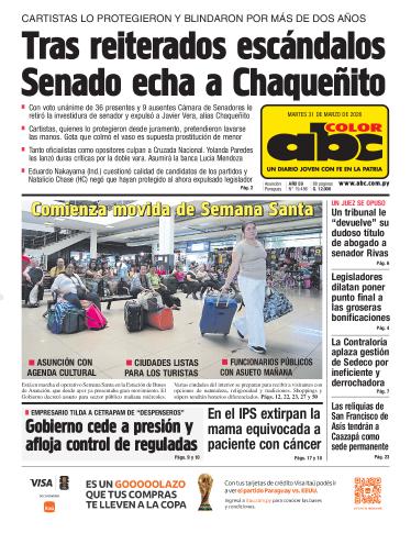 Tapa del diario ABC COLOR del martes, 31 de marzo del 2026