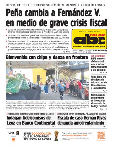 Tapa del diario ABC COLOR del miércoles, 01 de abril del 2026