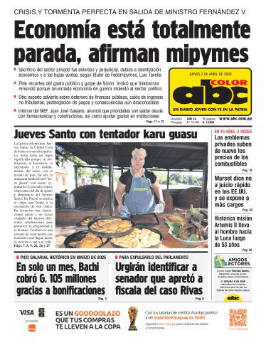 Tapa del diario ABC COLOR del jueves, 02 de abril del 2026