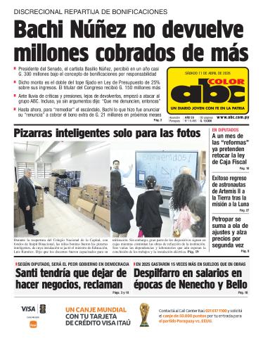 Tapa del diario ABC COLOR del sábado, 11 de abril del 2026