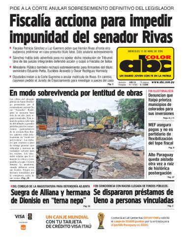 Tapa del diario ABC COLOR del miércoles, 15 de abril del 2026