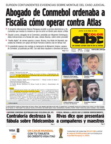 Tapa del diario ABC COLOR del jueves, 16 de abril del 2026
