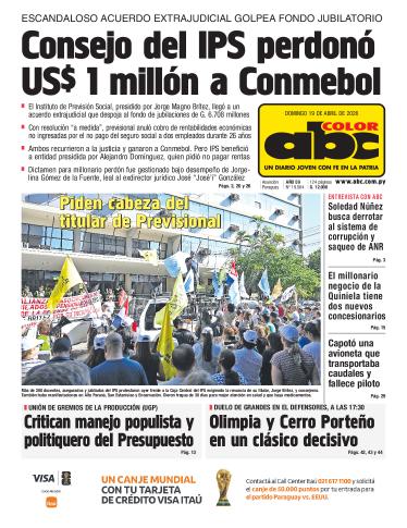 Tapa del diario ABC COLOR del domingo, 19 de abril del 2026