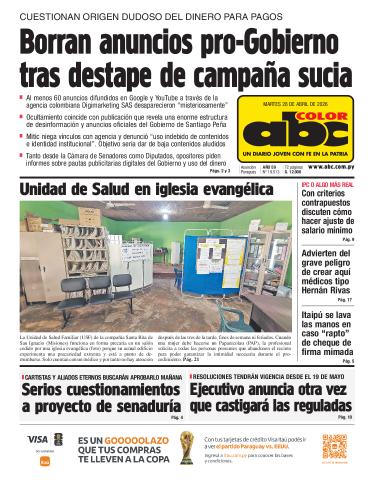 Tapa del diario ABC COLOR del martes, 28 de abril del 2026