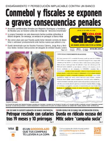 Tapa del diario ABC COLOR del jueves, 30 de abril del 2026