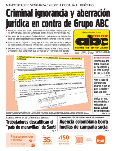 Tapa del diario ABC COLOR del sábado, 02 de mayo del 2026