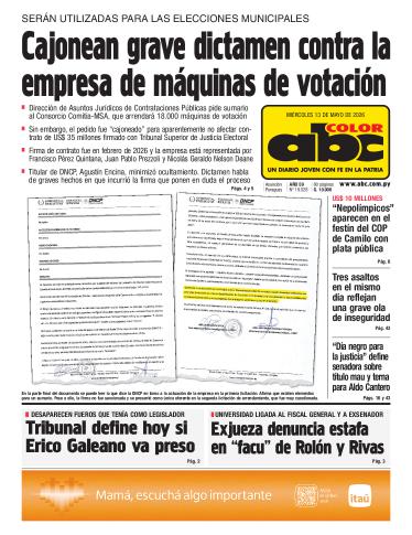 Tapa del diario ABC COLOR del miércoles, 13 de mayo del 2026