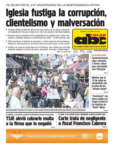 Tapa del diario ABC COLOR del viernes, 15 de mayo del 2026