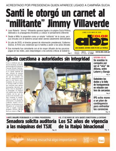 Tapa del diario ABC COLOR del lunes, 18 de mayo del 2026