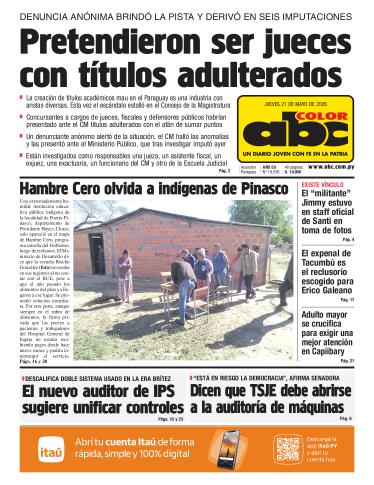 Tapa del diario ABC COLOR del jueves, 21 de mayo del 2026