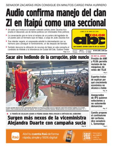 Tapa del diario ABC COLOR del lunes, 25 de mayo del 2026