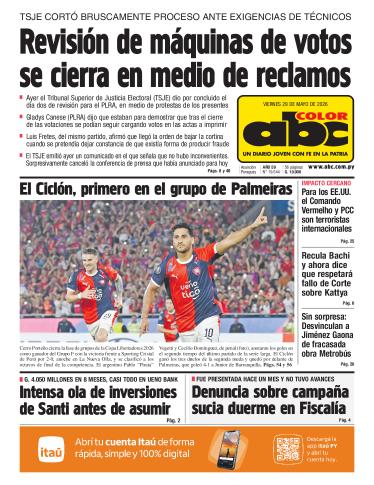 Tapa del diario ABC COLOR del viernes, 29 de mayo del 2026