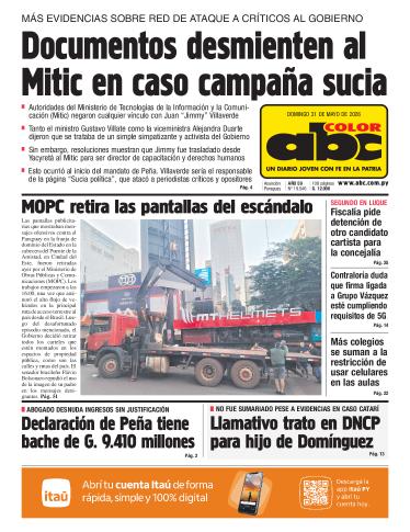 Tapa del diario ABC COLOR del domingo, 31 de mayo del 2026