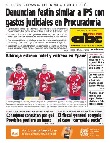 Tapa del diario ABC COLOR del miércoles, 03 de junio del 2026