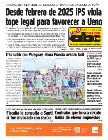 Tapa del diario ABC COLOR del viernes, 10 de julio del 2026