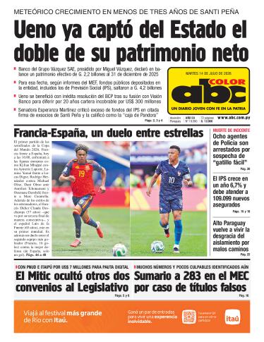 Tapa del diario ABC COLOR del martes, 14 de julio del 2026