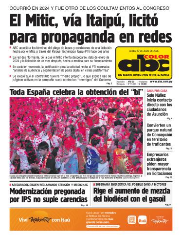 Tapa del diario ABC COLOR del lunes, 20 de julio del 2026