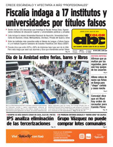 Tapa del diario ABC COLOR del jueves, 30 de julio del 2026