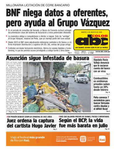 Tapa del diario ABC COLOR del martes, 04 de agosto del 2026