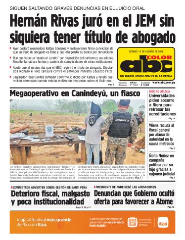 Tapa del diario ABC COLOR del viernes, 14 de agosto del 2026