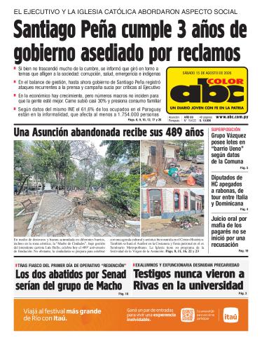 Tapa del diario ABC COLOR del sábado, 15 de agosto del 2026