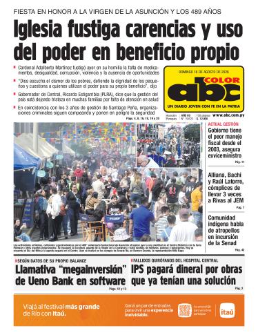 Tapa del diario ABC COLOR del domingo, 16 de agosto del 2026