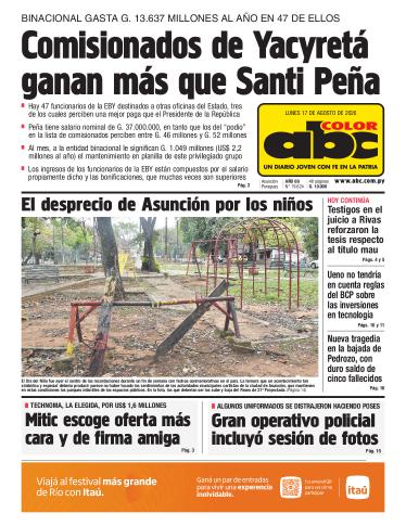 Tapa del diario ABC COLOR del lunes, 17 de agosto del 2026