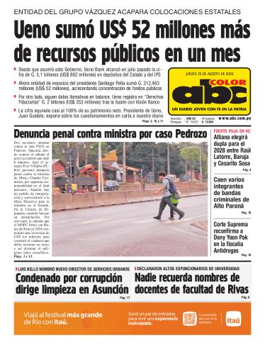 Tapa del diario ABC COLOR del jueves, 20 de agosto del 2026