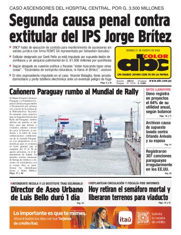 Tapa del diario ABC COLOR del viernes, 21 de agosto del 2026