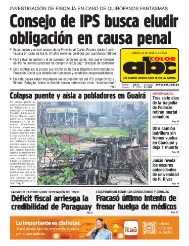 Tapa del diario ABC COLOR del sábado, 22 de agosto del 2026